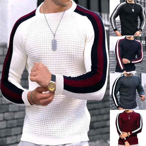 Dames Slim Fit Wafelgebreide Pullover Trui Lange Mouw Color Block Gestreepte Breigoed Casual Ronde Hals Warme Winter Top