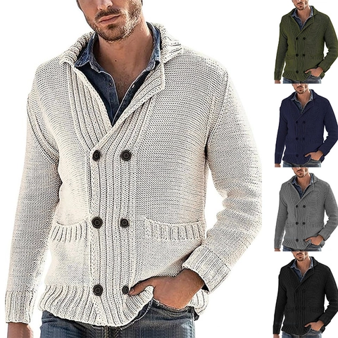 Heren Grof Gebreid Vest Double-breasted Sjaalkraag Acryl Trui Jas Winter Warm Casual Losse Pasvorm Outwear