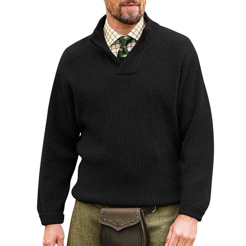 Maglione da Uomo a Coste Retro Stile Britannico Mezza Zip Collo Alto Manica Lunga Tinta Unita Pullover in Acrilico Caldo