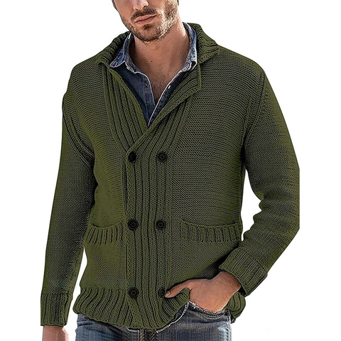 Heren Grof Gebreid Vest Double-breasted Sjaalkraag Acryl Trui Jas Winter Warm Casual Losse Pasvorm Outwear