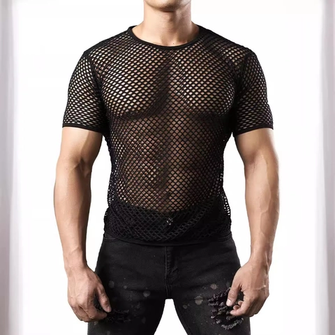 Maglietta in Rete Traforata da Uomo Estiva Slim Fit Traspirante Girocollo in Misto Lino a Manica Corta Top Trasparente