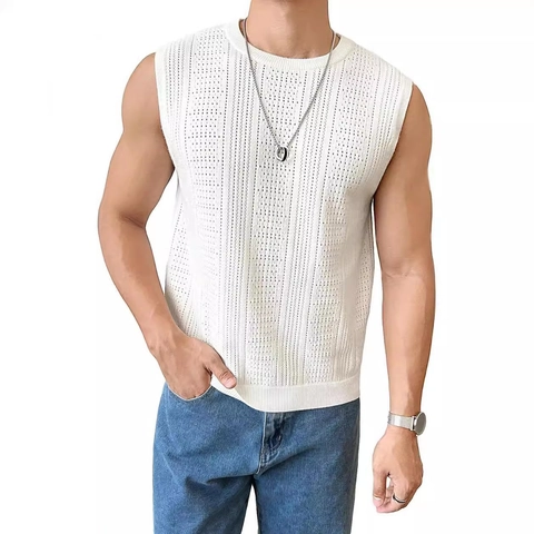Herren Strick Tank Top Viskose Polyester Hohl Design Atmungsaktiv Rundhals Ärmellos Weste Sommer Casual Streetwear Oberteil