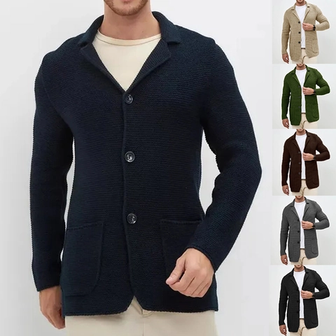 Damen Casual Strickjacke Pullover Jacke 100% Acryl Revers Anzug Kragen Drei Knöpfe Einfarbig Oberbekleidung Für Herren