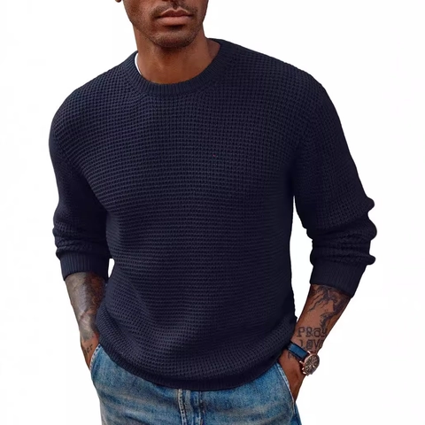 Maglione da Uomo in Maglia a Nido d'Ape Girocollo Manica Lunga Pullover Acrilico Caldo Casual Stile Britannico