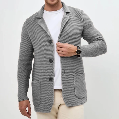 Damen Casual Strickjacke Pullover Jacke 100% Acryl Revers Anzug Kragen Drei Knöpfe Einfarbig Oberbekleidung Für Herren