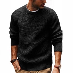 Men Waffle Knit Sweater Casual Round Neck Raglan Sleeve Oversized Pullover Thick Warm Winter Knitwear Solid Color Male Top