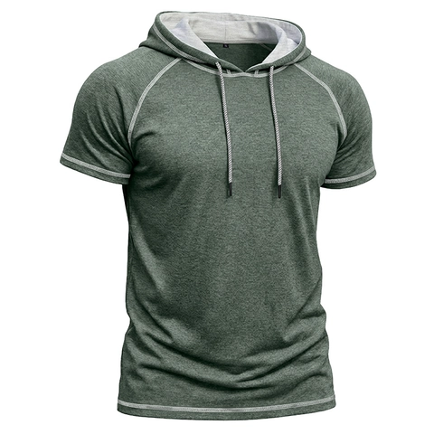 Men's Hooded T-Shirt Short Sleeve Raglan Contrast Stitching Moisture Wicking Sports Gym Casual Polyester Viscose Tops
