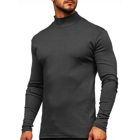 Maglietta a Maniche Lunghe a Lupetto da Uomo Invernale Spessa Dralon Poliestere Spandex Sottogiacca Aderente Tinta Unita Intimo Termico