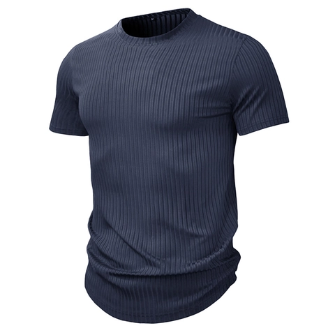 Ανδρικό Ριμπ T-Shirt Στενή Γραμμή Αθλητικό Γρήγορο Στέγνωμα Στρογγυλή Λαιμόκοψη Κοντομάνικο Καλοκαιρινό Τοπ