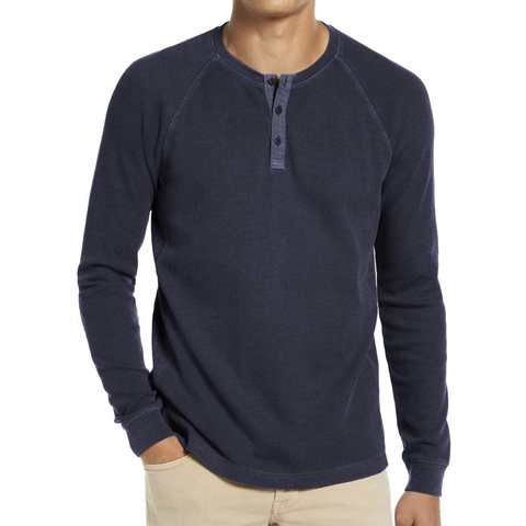 Men's Long Sleeve Henley Shirt Waffle Knit Textured Fabric Raglan Sleeve Slim Fit Casual Solid Color Breathable Top For Men