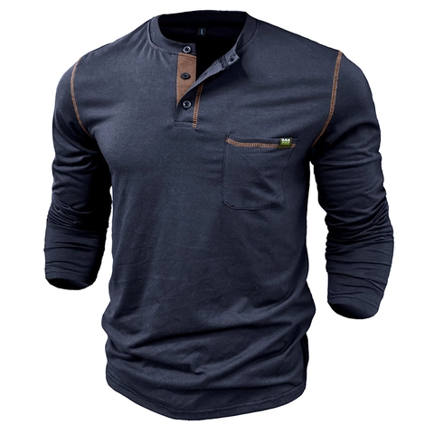Ανδρικό Henley Shirt Casual Μακρύ Μανίκι Μείγμα Βαμβακιού Patchwork Αντίθετη Ραφή Τσέπη στο Στήθος Κουμπιά Top Ρούχα