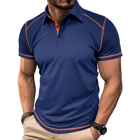Ανδρική Μπλούζα Πόλο Slim Fit Κοντό Μανίκι Με Αντίθεση Ραφής Μείγμα Βαμβακιού Πικέ Αναπνεύσιμο Urban Casual Golf Top