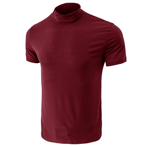 Camiseta de Hombre de Verano con Cuello Alto y Manga Corta Slim Fit Básica de Algodón Color Sólido Camiseta Interior Casual Urbana