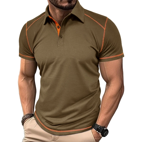 Ανδρική Μπλούζα Πόλο Slim Fit Κοντό Μανίκι Με Αντίθεση Ραφής Μείγμα Βαμβακιού Πικέ Αναπνεύσιμο Urban Casual Golf Top