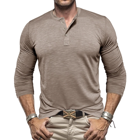 Herren Casual Slim Fit Langarm Henley Shirt Flammgarn Textur Einfarbig Polyester Atmungsaktiv T-Shirt Mode Top Für Männer