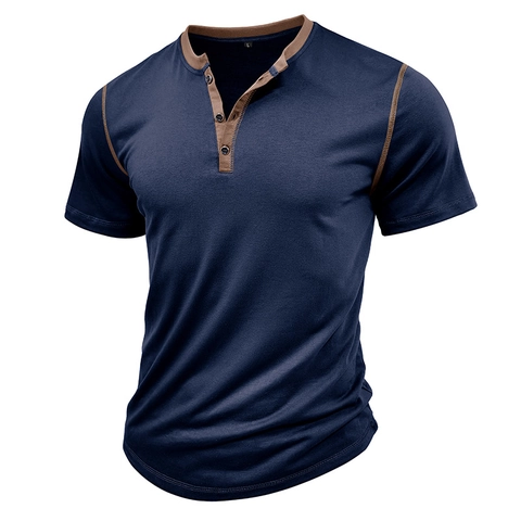 Ανδρική Casual Μπλούζα Henley Μείγμα Βαμβακιού Κοντό Μανίκι Ραφές Αντίθεσης Slim Fit Muscle Top Καλοκαίρι