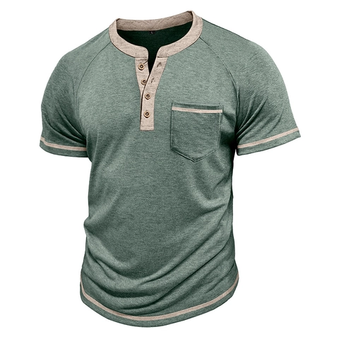 Ανδρικό Henley T-Shirt με Αντίθεση Πολυεστέρας Ραγιόν Μελανζέ Κοντό Μανίκι Ραγκλάν Casual Vintage Στυλ για Άνδρες
