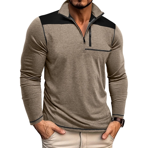 Herren Casual Color Block 1/4 Reißverschluss Pullover Stehkragen Sweatshirt Taktisch Outdoor Sport Langarm Top Activewear