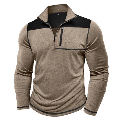 Herren Casual Color Block 1/4 Reißverschluss Pullover Stehkragen Sweatshirt Taktisch Outdoor Sport Langarm Top Activewear