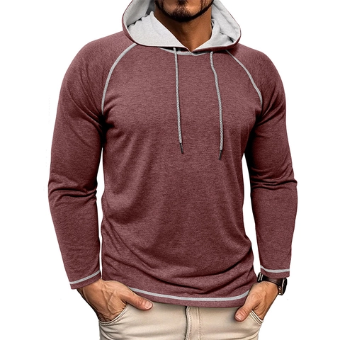 Herren Raglan Hoodie Langarm Pullover Kontrastnähte Melierte Polyester-Viskose-Mischung Lässig Sportlich Kapuzenoberteil