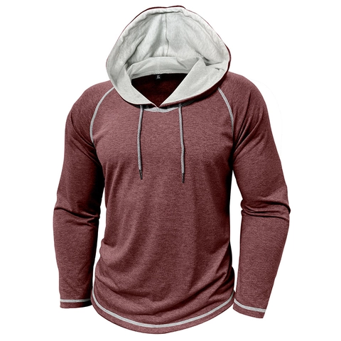 Herren Raglan Hoodie Langarm Pullover Kontrastnähte Melierte Polyester-Viskose-Mischung Lässig Sportlich Kapuzenoberteil