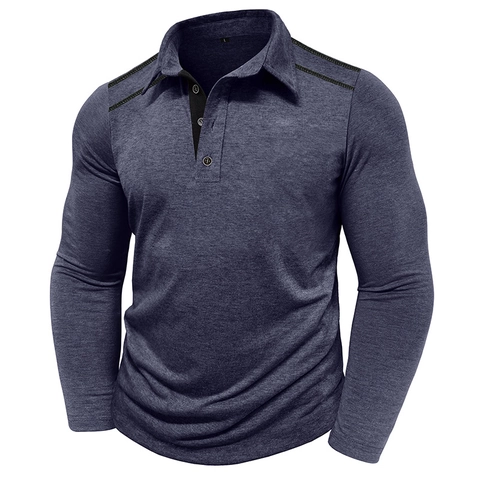 Ανδρική Μακρυμάνικη Μπλούζα Polo Slim Fit Με Αντίθετη Λωρίδα Ώμου Πλεκτή Μπλούζα Μείγμα Πολυεστέρα Βισκόζης Casual Φθινόπωρο
