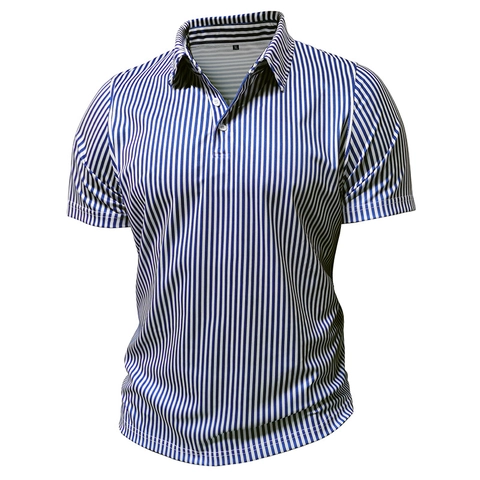 Herren Kurzarm Polo Shirt Mit Vertikalen Streifen Atmungsaktives Polyestergemisch Revers Knopf Top Lässige Vintage Sommerbekleidung