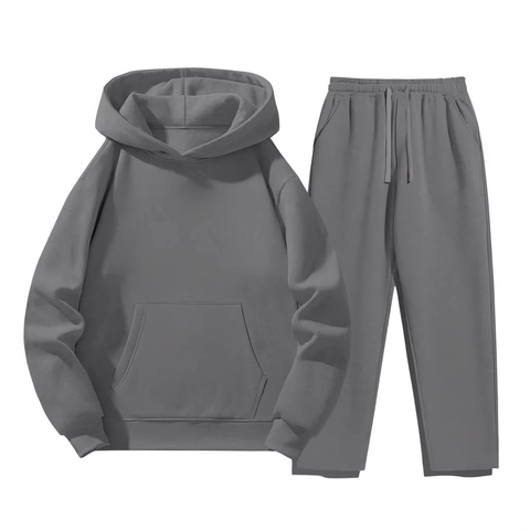 Men Casual Hoodie Top And Matching Sweatpants Polyester Long Sleeve Tracksuit For Autumn Winter Comfortable Daily Wear
