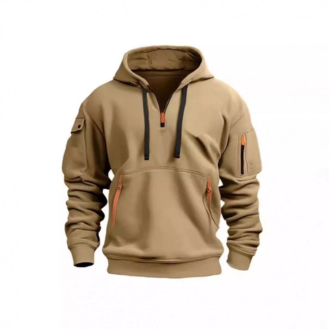 Herren Taktisch Hoodie Polyester Mischung Mehrere Taschen Halber Reißverschluss Pullover Outdoor Sport Sweatshirt Kapuzenoberteil