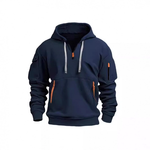 Herren Taktisch Hoodie Polyester Mischung Mehrere Taschen Halber Reißverschluss Pullover Outdoor Sport Sweatshirt Kapuzenoberteil