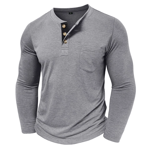 Men's Lange Mouwen Henley Shirt Polyestermix Ademend Gebreid 3 Knoopsluiting Enkele Borstzak Slim Fit Casual Wear