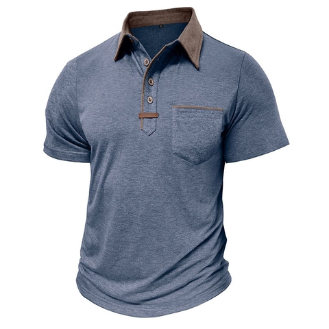 Herren Casual Kurzarm Polo Shirt Farblock Patchwork Kontrast Umlegekragen Atmungsaktiv Strick Top Mit Brusttasche