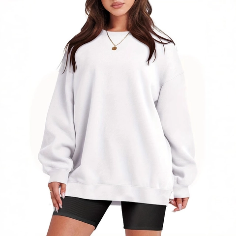 Women Oversized Crewneck Sweatshirt Fleece Lined Cotton Blend Dropped Shoulder Long Sleeve Plain Casual Streetwear Top
