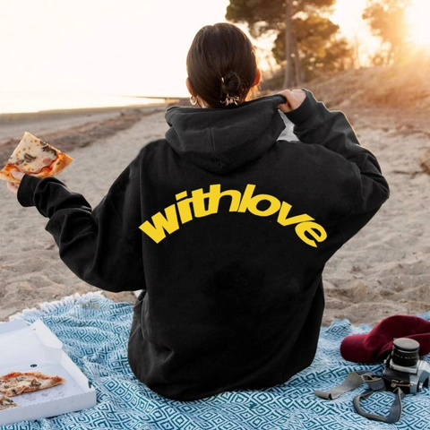 Herren Oversized Hoodie Fleece Gefüttert Streetwear Drop Shoulder Pullover Withlove Buchstabendruck Langarm Sweatshirt Casual Top