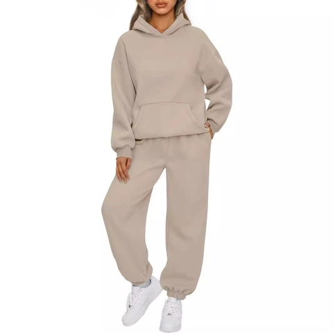Women Casual Hoodie And Joggers Set Fleece Two Piece Sporty Tracksuit Solid Color Long Sleeve Sweatshirt And Sweatpants