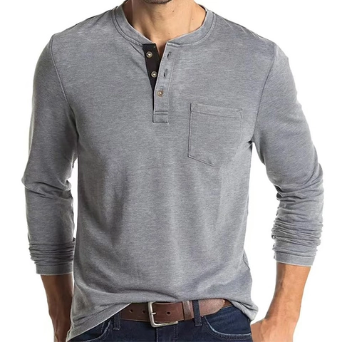 Men's Lange Mouwen Henley Shirt Polyestermix Ademend Gebreid 3 Knoopsluiting Enkele Borstzak Slim Fit Casual Wear