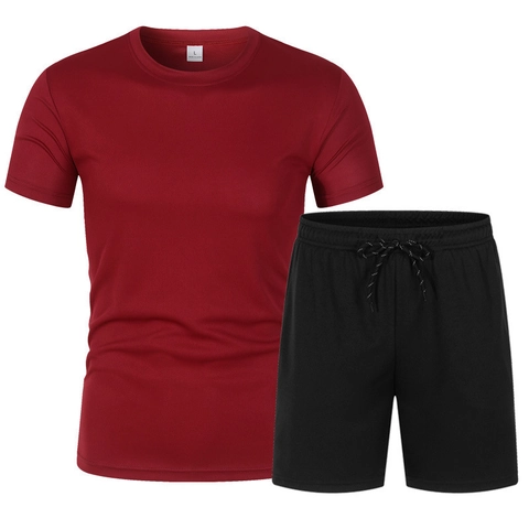 Men Summer Mesh Sportswear Set Breathable Short Sleeve T-Shirt And Drawstring Shorts Solid Color Casual Quick Dry Activewear