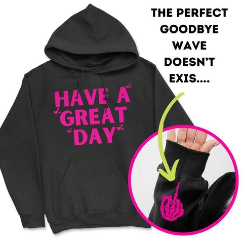 Sweat à Capuche Imprimé Lettres Have A Great Day pour Hommes Femmes Streetwear Rétro Américain Pullover en Polaire Geste Caché