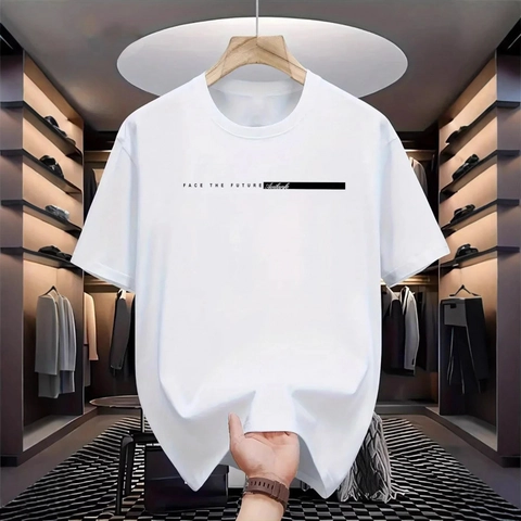 Heren Casual Katoenen T-Shirt met Letterprint Ronde Hals Korte Mouw Los Ademend Zomer Top voor Heren Streetwear