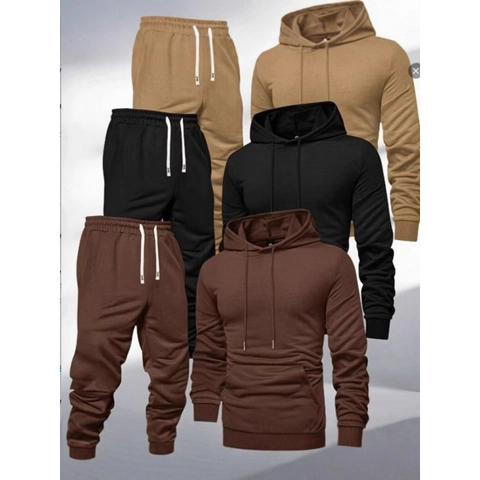 Men's Solid Color Hooded Pullover Hoodie And Jogger Pants Long Sleeve Fleece Lined Sweatpants Casual Sporty Athletic Outfit