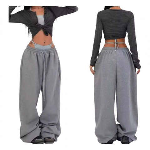 Women High Street Streetwear Sweatpants Baggy Wide Leg Drawstring Waist Comfortable Polyester Blend Casual Daily Trousers