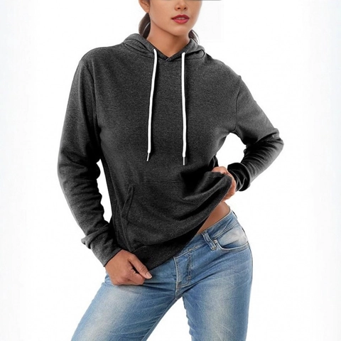 Damen Langarm Kapuzenpullover Polyester Casual Hoodie Mit Kängurutasche Kordelzug Für Den Täglichen Sport