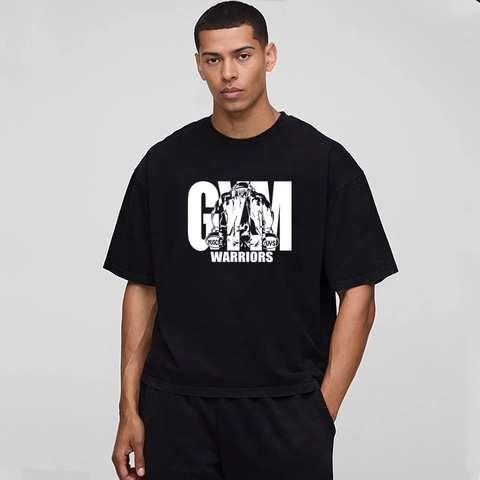Herren Heavyweight Baumwolle T-Shirt Oversized Boxy Fit Gym Warriors Grafik Tee Drop Shoulder Rundhals Sommer Loose Top