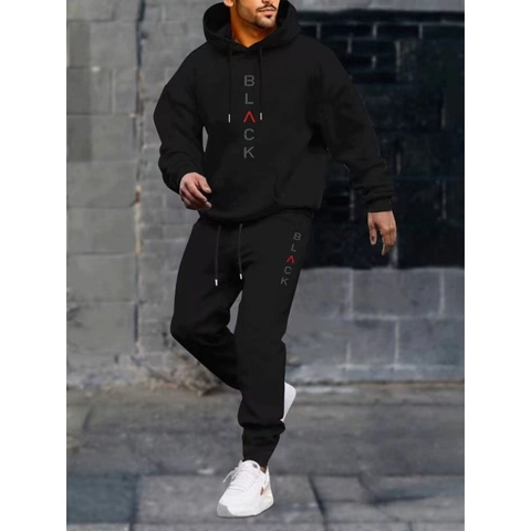 Set Felpa Con Cappuccio E Pantaloni Casual Da Uomo In Pile Abbigliamento Sportivo Stampa Lettere Tuta Per Uomo