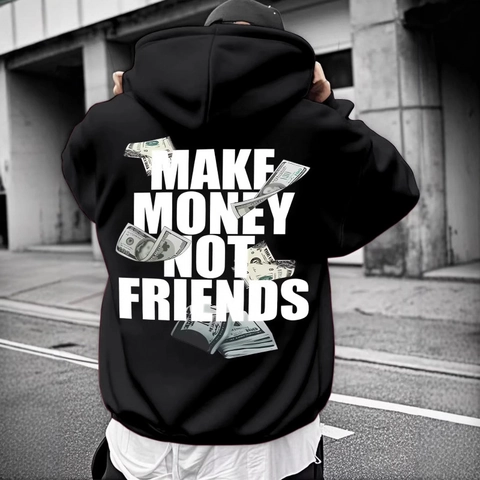 Herren Streetwear Fleece-Gefütterter Hoodie Make Money Not Friends Brief Dollar-Druck Harajuku Goth Oversized Pullover Sweatshirt