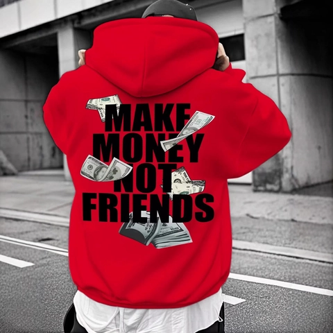 Herren Streetwear Fleece-Gefütterter Hoodie Make Money Not Friends Brief Dollar-Druck Harajuku Goth Oversized Pullover Sweatshirt