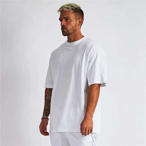 Men's Heavyweight Cotton T-Shirt Drop Shoulder Oversized Short Sleeve Tee Solid Color Minimalist Streetwear Casual Workout Tops