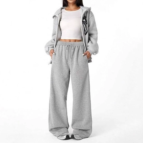 Women's Casual Polyester High Waist Wide Leg Pants With Pockets Drawstring Lightweight Solid Color Loose Straight Trousers
