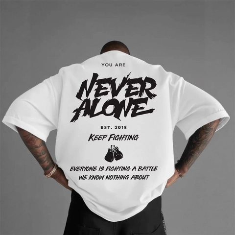 Men Women Oversized Heavy Cotton T-Shirt Gothic Harajuku Streetwear Short Sleeve Never Alone No Risk No Story Letter Printed Tee