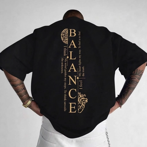 Men Gothic Letter Print Cotton T-Shirt Oversized Streetwear Round Neck Short Sleeve Tee Top Balance Graphic Print Shirt